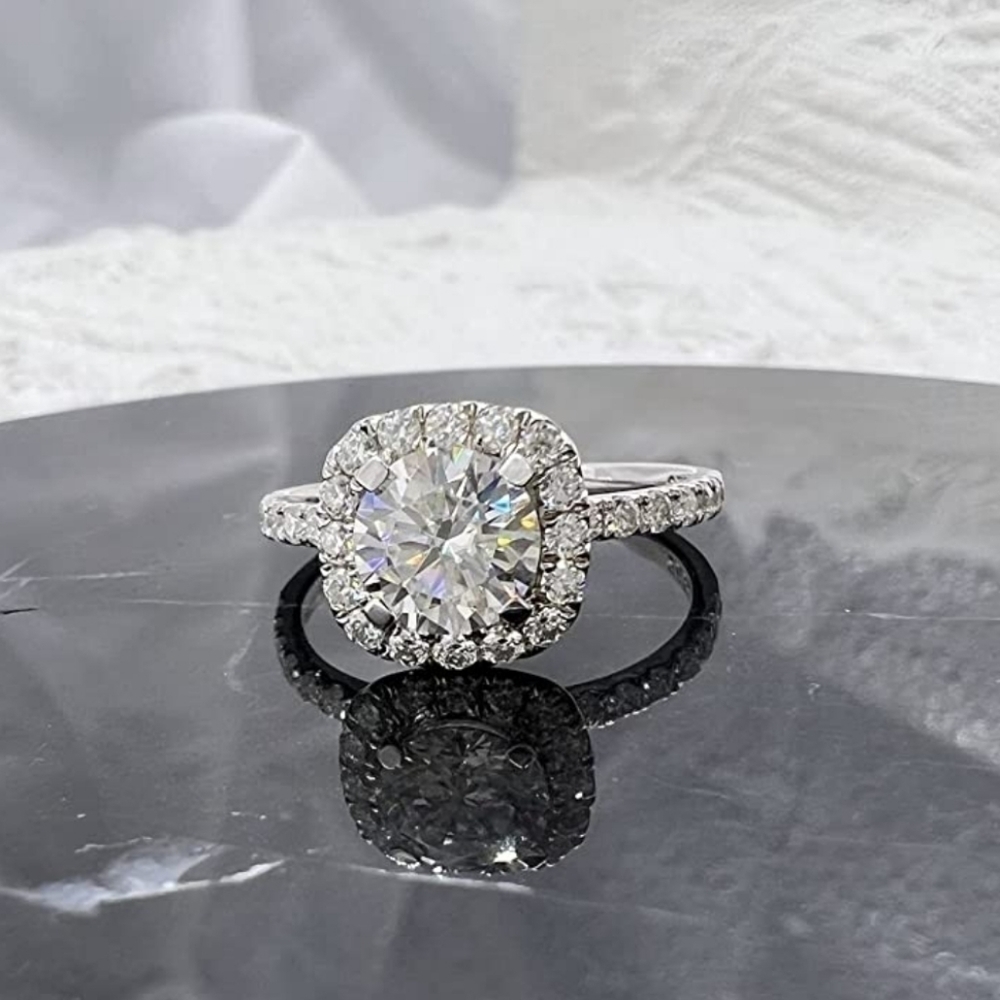 CERTIFIED 18k White Gold 1.64cttw Diamond Cushion Ring Engagement Moissanite 925